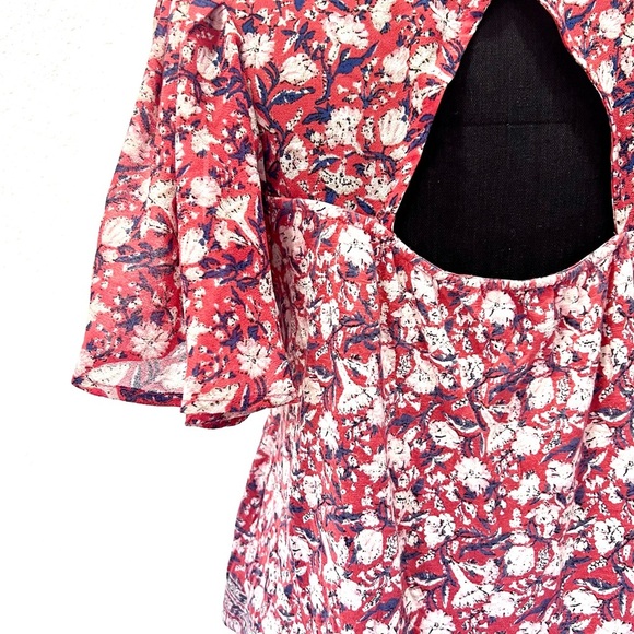 Lucky Brand Red and White Flutter Sleeve Blouse M - Picture 6 of 8